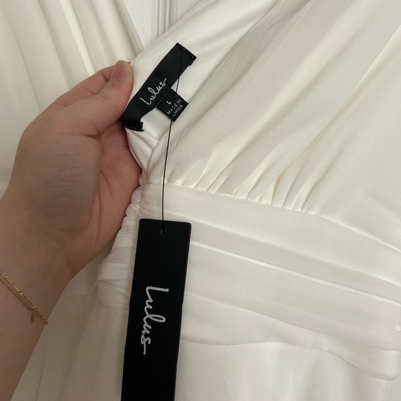 Lulu’s White Ruffle Deep V Dress - Picture 4 of 4